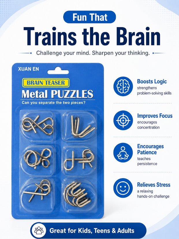 Puzzle Lock 6-Piece Intelligence Disentanglement Puzzle Blister Card Set (Blue Version)