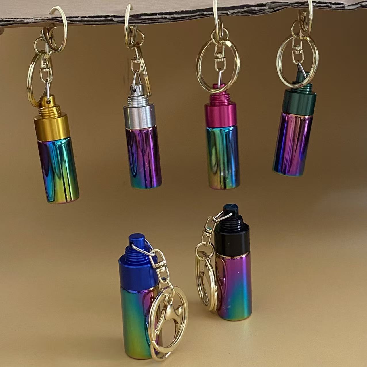 Keychain Storage Iridescent Portable Storage Tube Keychain