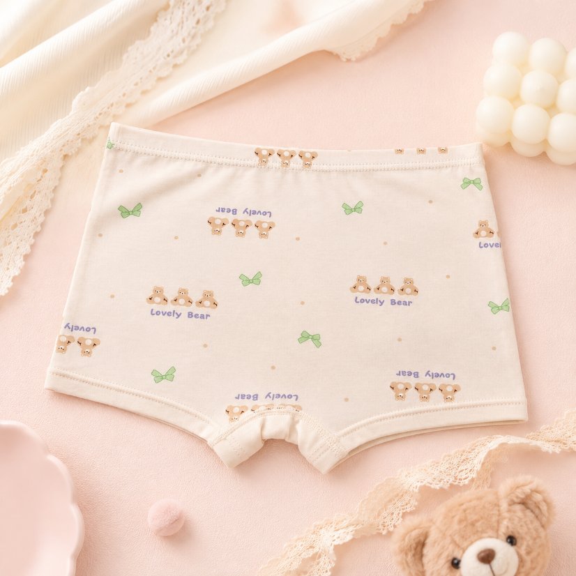 Kids' Underwear Girls' Soft Cotton Boxer Briefs, Cute Bear Print Kids Underwear