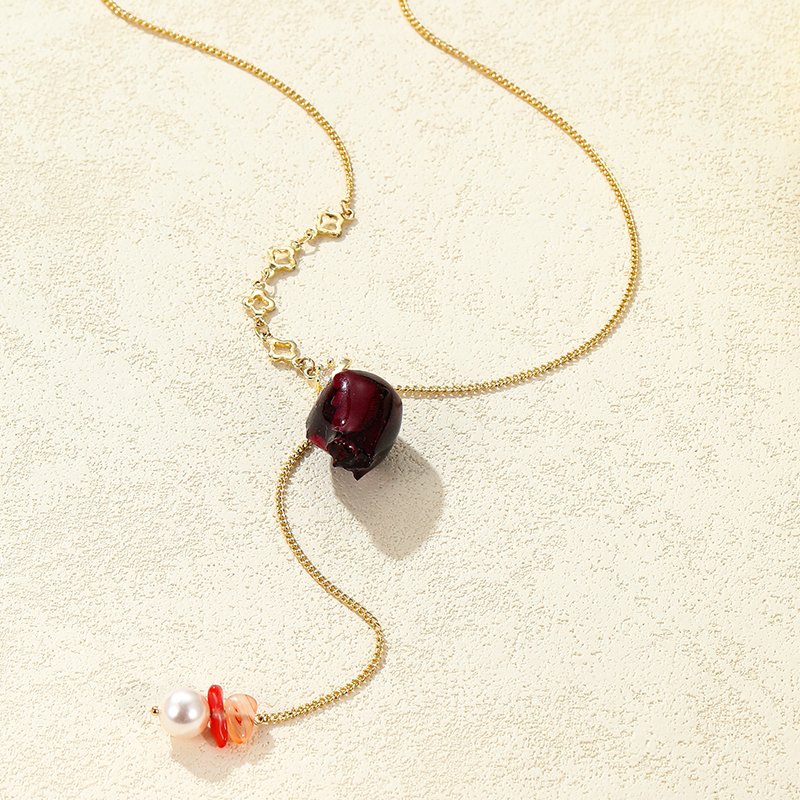 Natural Leaf Necklace European & American Style Natural Rose Freshwater Pearl Lariat Necklace