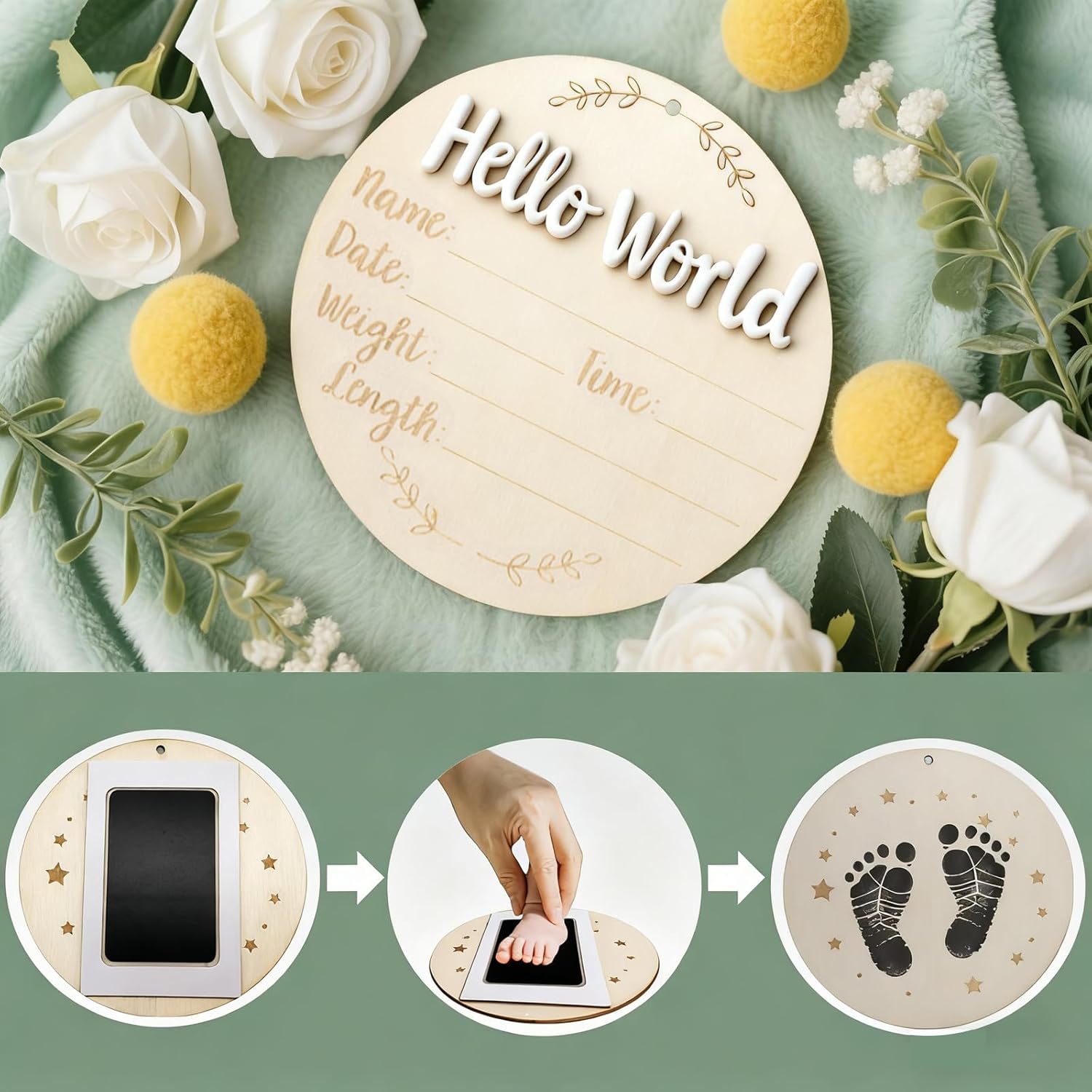 Infant Baptism Baby Commemorative Plaque Children Milestone Photo Month Wooden Disc