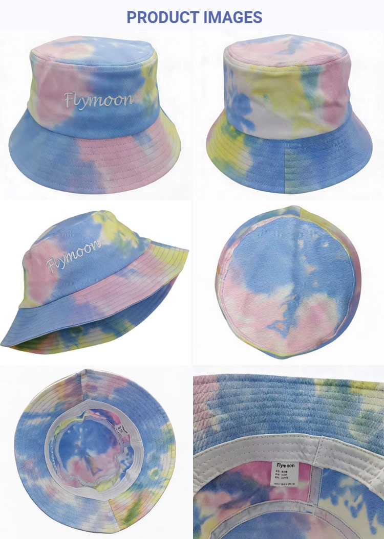 Bucket Hats 100% Cotton Tie-Dye Flymoon Embroidered Reversible Bucket Cap Striped Rainbow Colorful Fisherman Hat