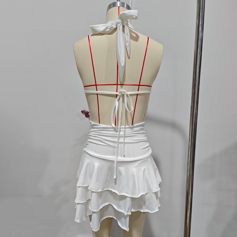 Dresses 7168 Ruched Halter Chiffon Tiered Dress