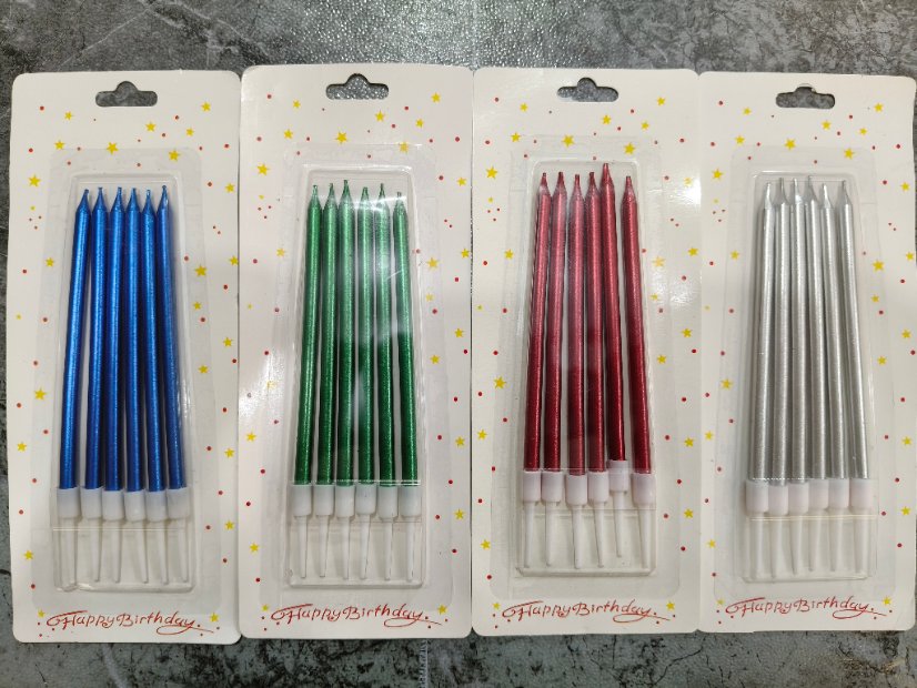 Long Stick Birthday Candles 6-Piece Metallic Long Pencil Birthday Candle Set