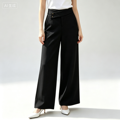 Everyday & Commuter Women's Asymmetric Double-Button High-Waist Wide-Leg Trousers