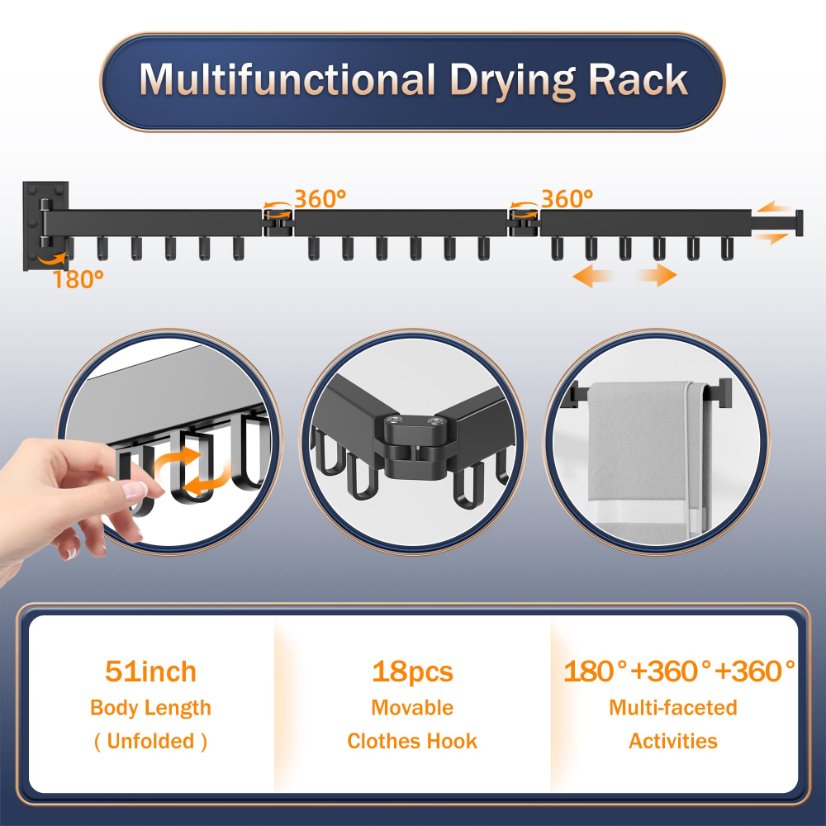 Storage – Cleaning – Drying Racks Wall-Mounted Tri-Fold Towel Rack