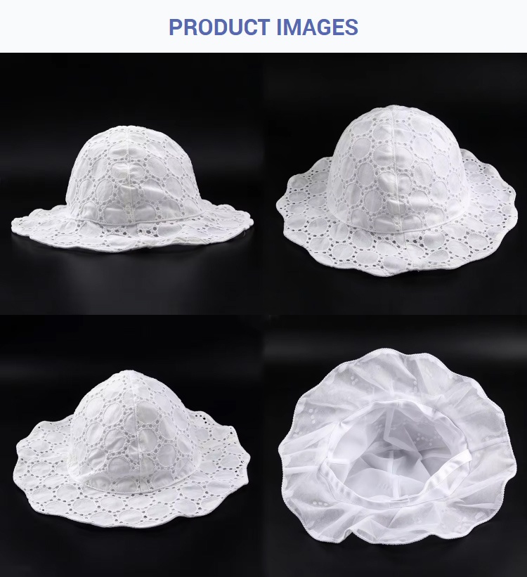 Bucket Hats Summer Infant Baby White Lace Breathable Lightweight Bucket Cap Toddler Hollow-out Ruffle Wide Brim Beach Wavy Sun Fisherman Hat