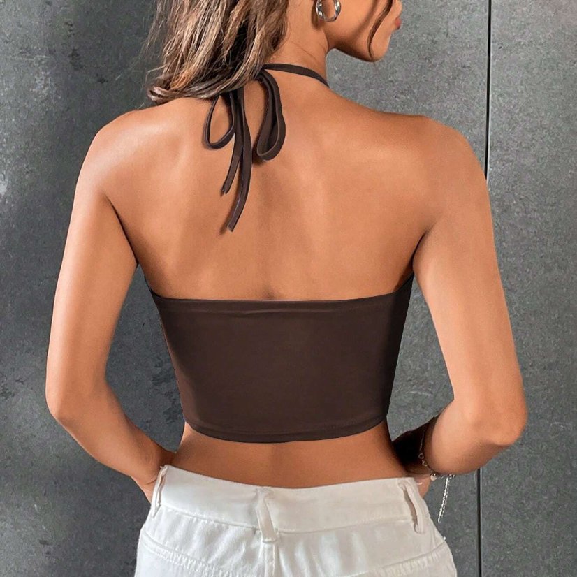 Tops 6605 Cutout Cross-Strap Halter Crop Top