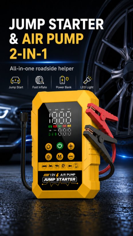 Vehicle-mounted air pump Jump Starter Air Pump(2-in-1 Jump Starter & Air Pump)