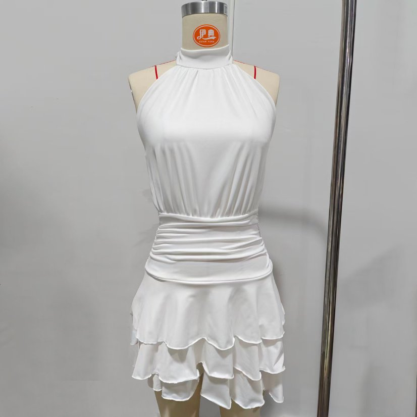 Dresses 7168 Ruched Halter Chiffon Tiered Dress