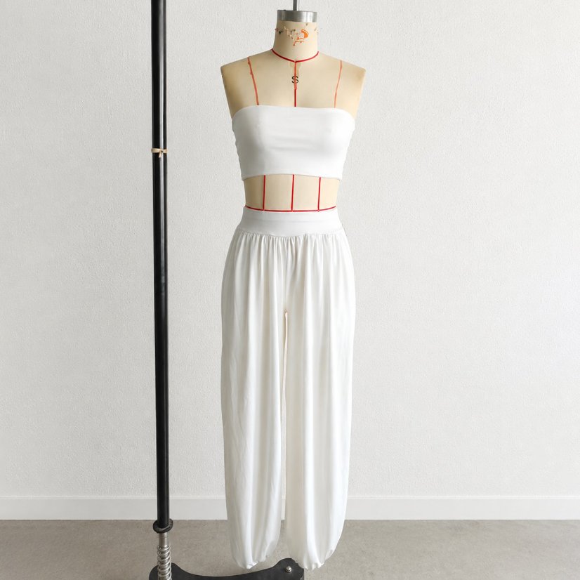 Two-Piece Sets 7132 Strapless Crop Top and Balloon-Leg Pants Set