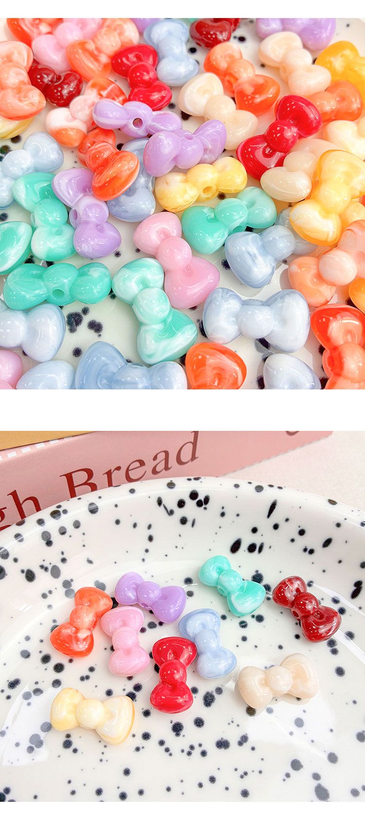 Solid Color Acrylic Beads Two-colored bowknot beads
