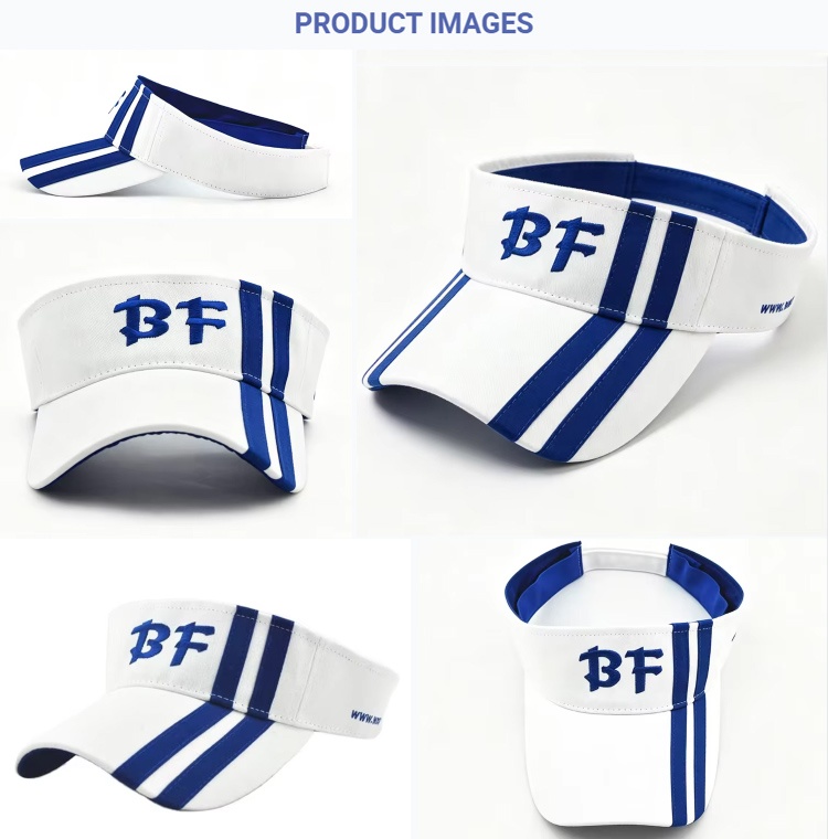 Visor Caps Blue & White Striped 3D BF Embroidery Adjustable Empty Top Cap Uv Protection Side Panel Embroidered Sun Visor Golf Hat