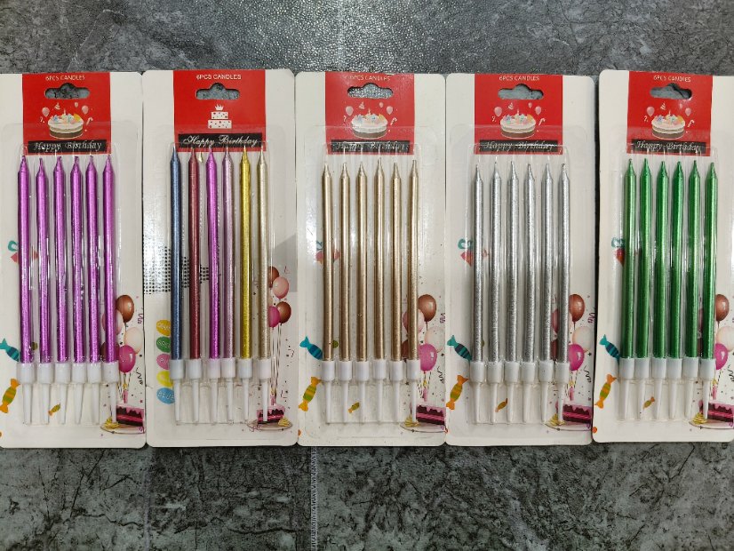 Long Stick Birthday Candles 6-Piece Long Metallic Pencil Birthday Candle Set