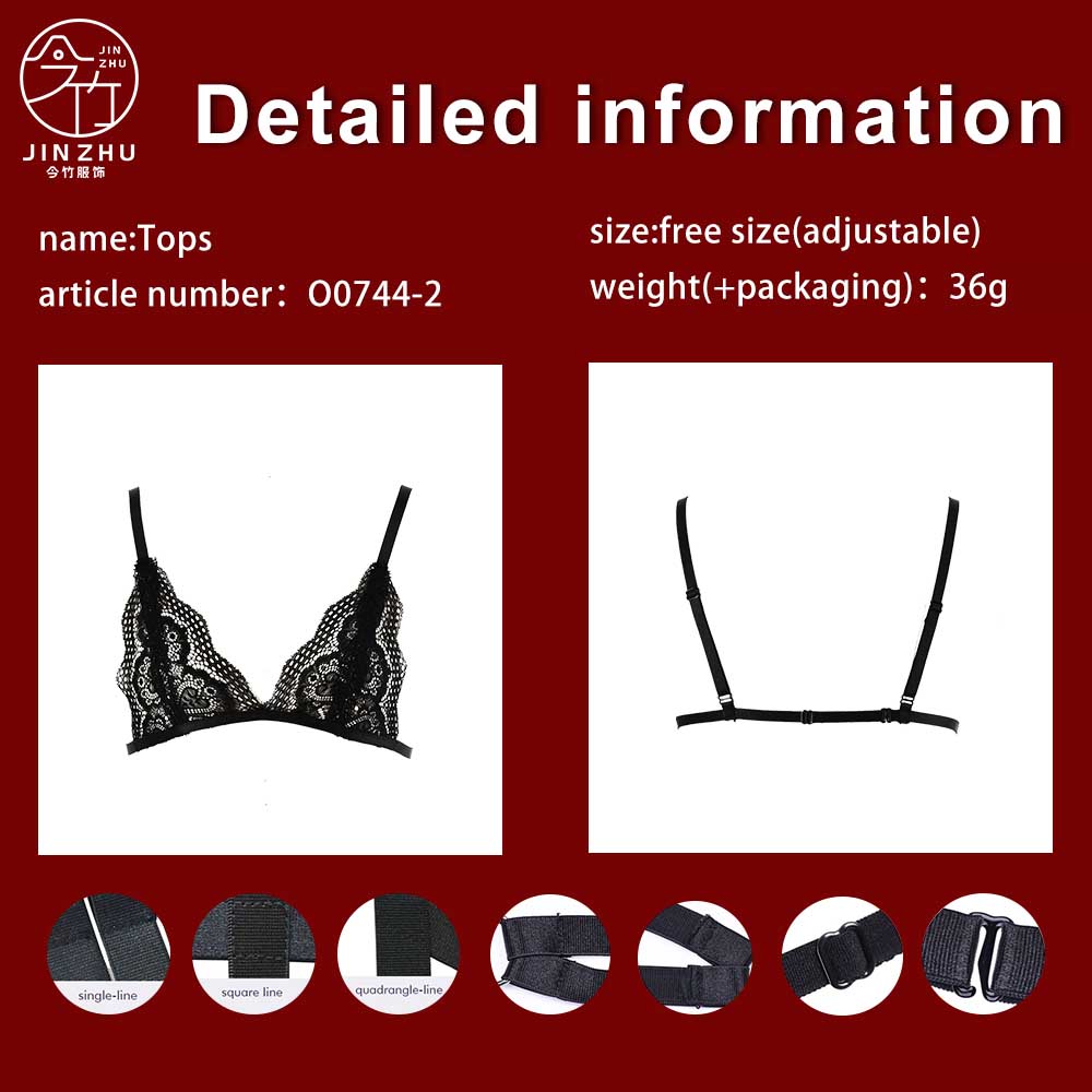 女士上衣 Black Floral Lace Triangle Bra – Wire-Free Sheer Lace Lingerie