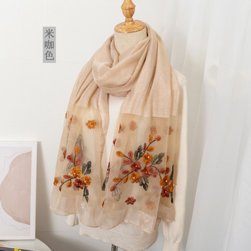 Embroidered Long Scarves Embroidered Begonia Flower Long Scarf and Shawl