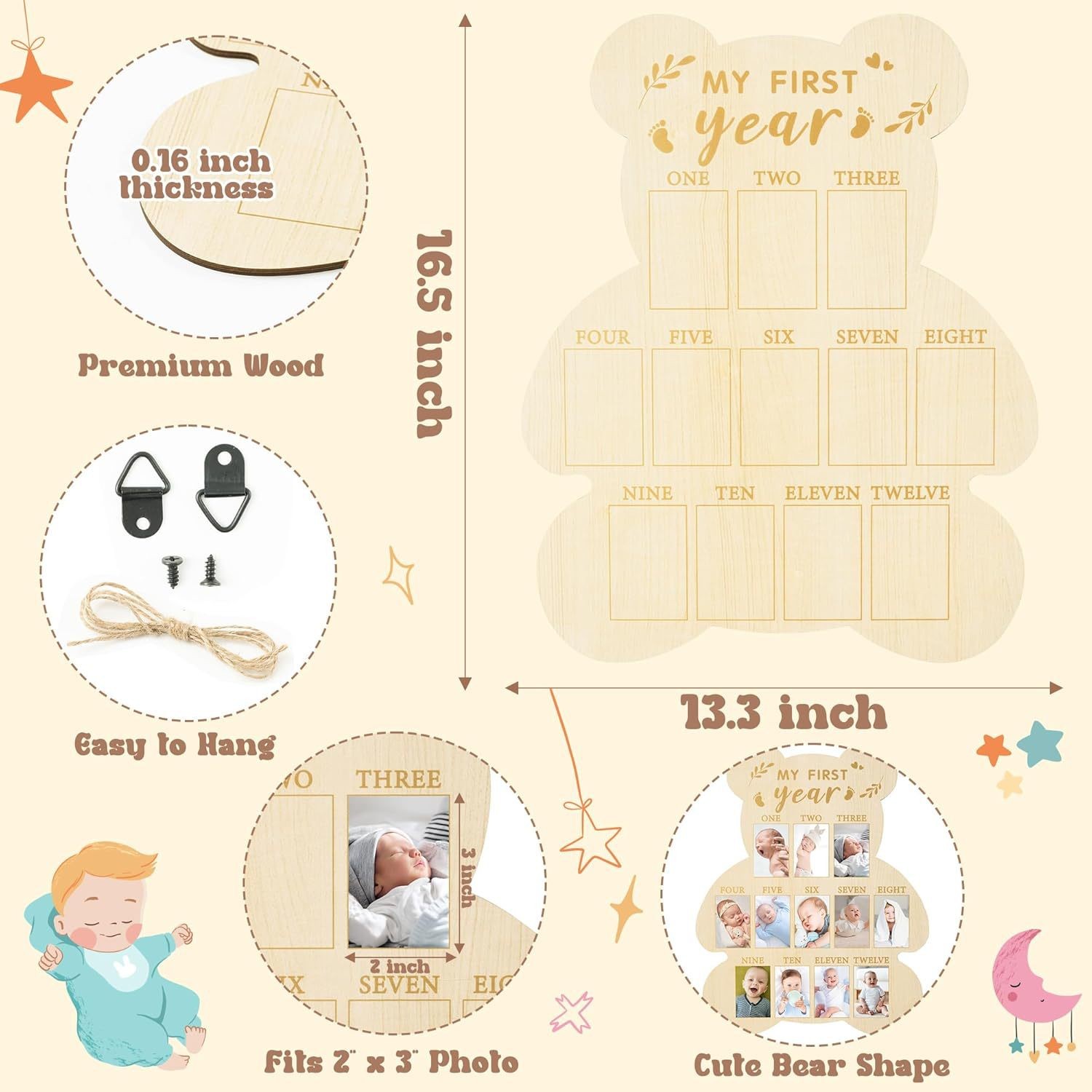 Infant Baptism Wooden Newborn Commemorative Photo Frame