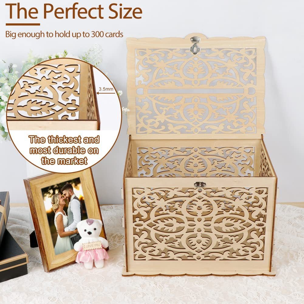Wedding Supplies Wooden Hollow Wedding Card Storage Box with Sign
