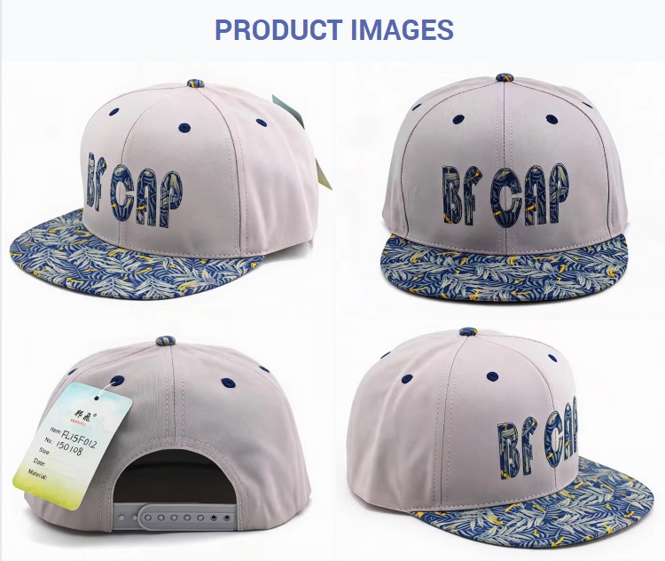 Flat Brim Caps Unisex Blue Yellow Tropical Leaf Print Brim Adjustable Snapback Hat Light Gray BF Embroidered Street Style Flat Bill Baseball Cap