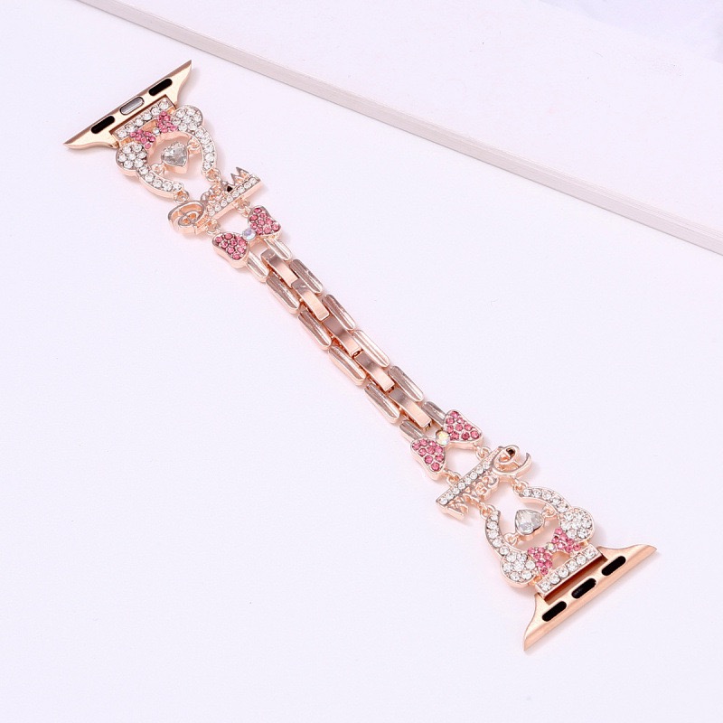 Alloy watch band Heart & Mickey Rhinestone Metal Strap for Apple Watch Series 5/6/7/8/9/SE