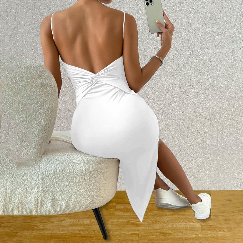 Dresses 689 Solid-Color High-Slit Camisole Maxi Dress