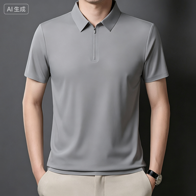 Men's Business Polos Men's Seamless Ice-Silk Zip-Placket Polo Shirt