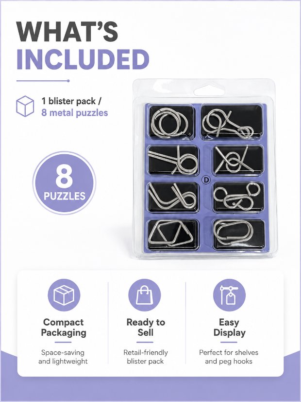 Puzzle Lock 8-Piece Set D of Intellectual Unlocking Puzzle Blister Pack