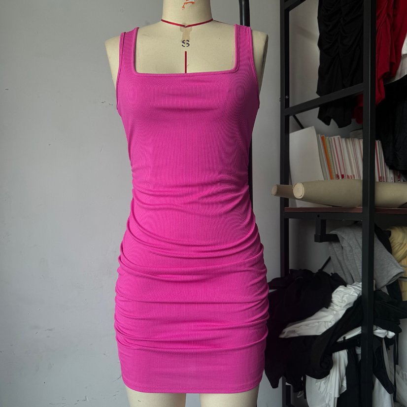 Dresses 667 Square-Neck Ribbed Bodycon Mini Dress