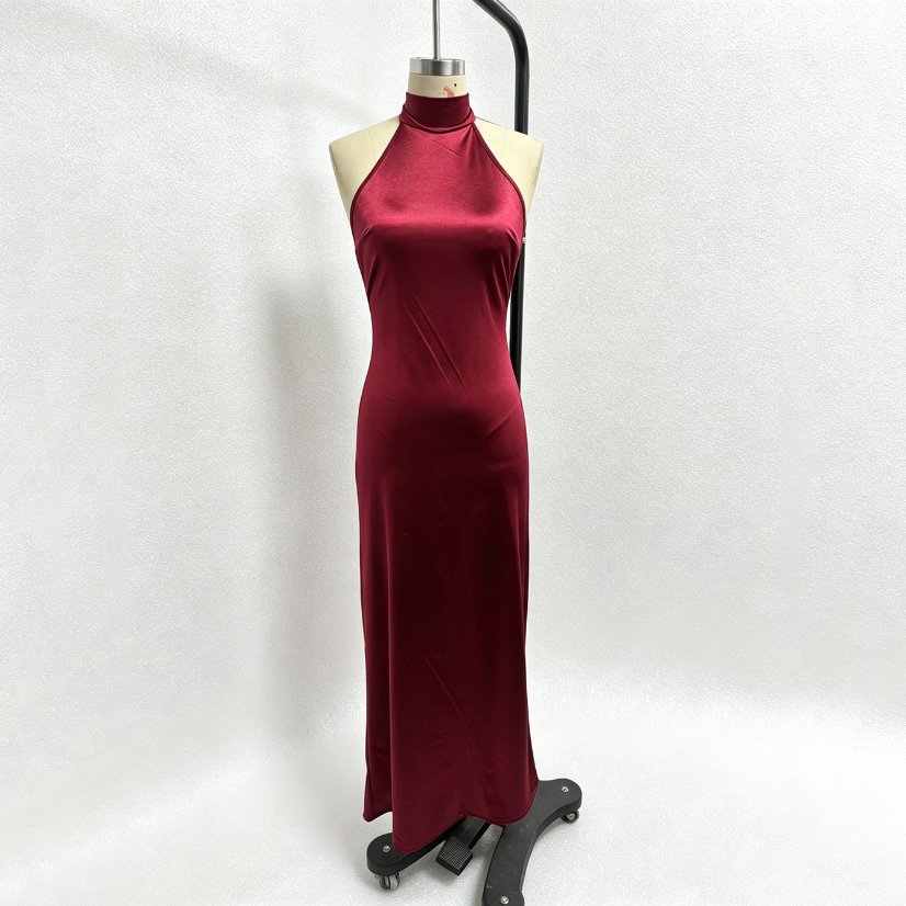 Evening Gowns 6716 Burgundy Satin Halter Mermaid Gown