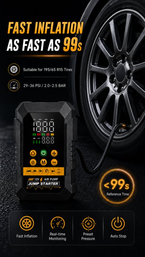 Vehicle-mounted air pump Jump Starter Air Pump(2-in-1 Jump Starter & Air Pump)
