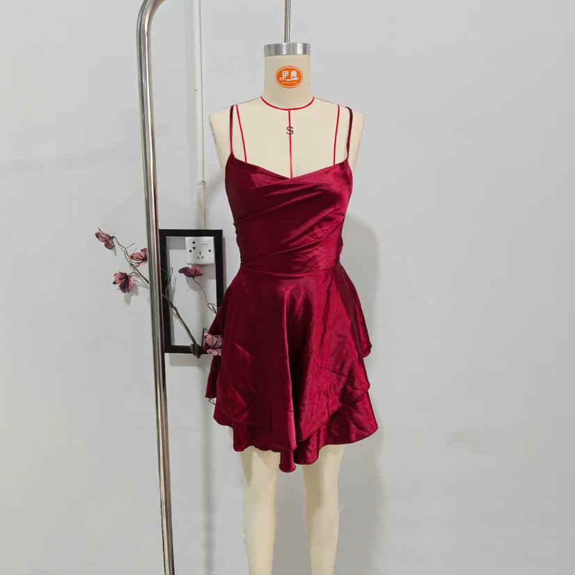 Dresses 201 Satin Camisole Dress with Double-Layer Skirt