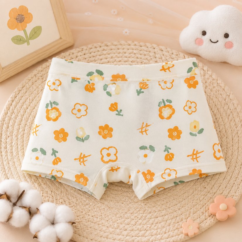 Kids' Underwear Girls' Cotton Boxer Briefs, Cute Floral Print Kids Underwear