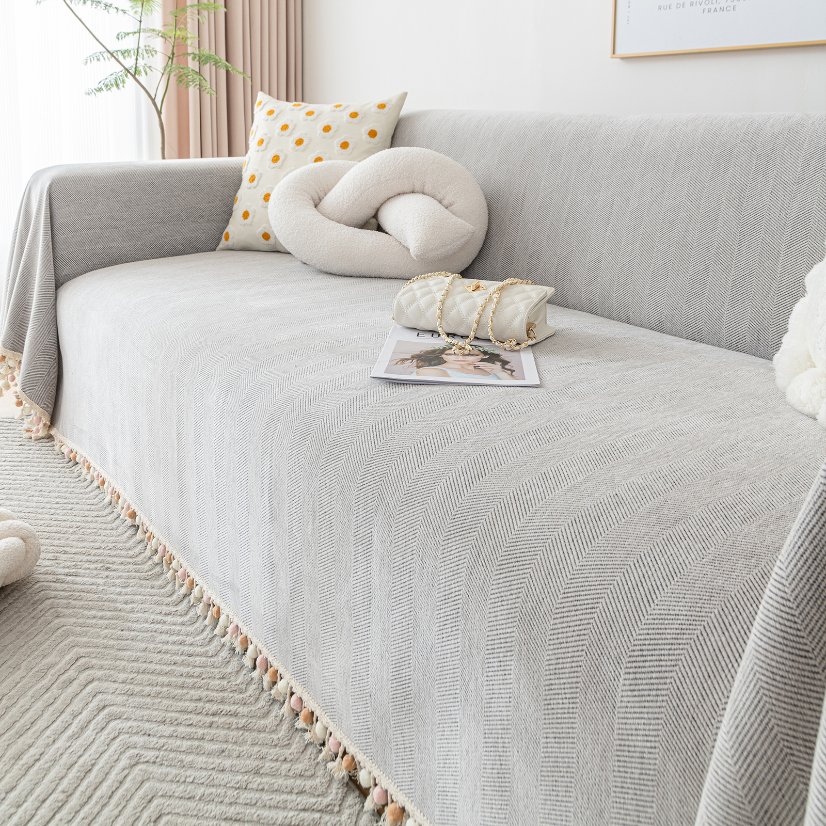 Jacquard sofa throw Pom-pom Herringbone Sofa Throw
