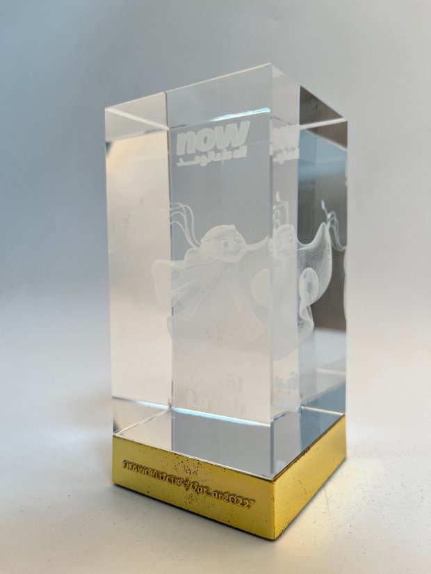Crystal laser engraving Crystal Cube World Cup with Internal Engraving