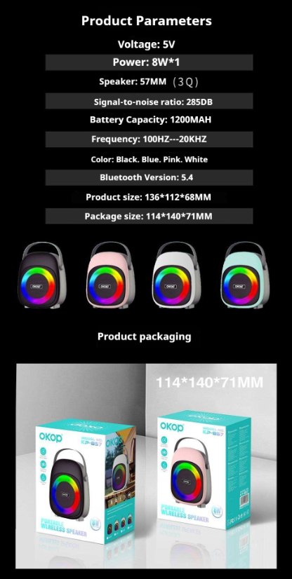 Portable Outdoor Bluetooth Speaker KP-857 Mini Portable Outdoor Wireless Bluetooth Speaker with RGB Ambient Light