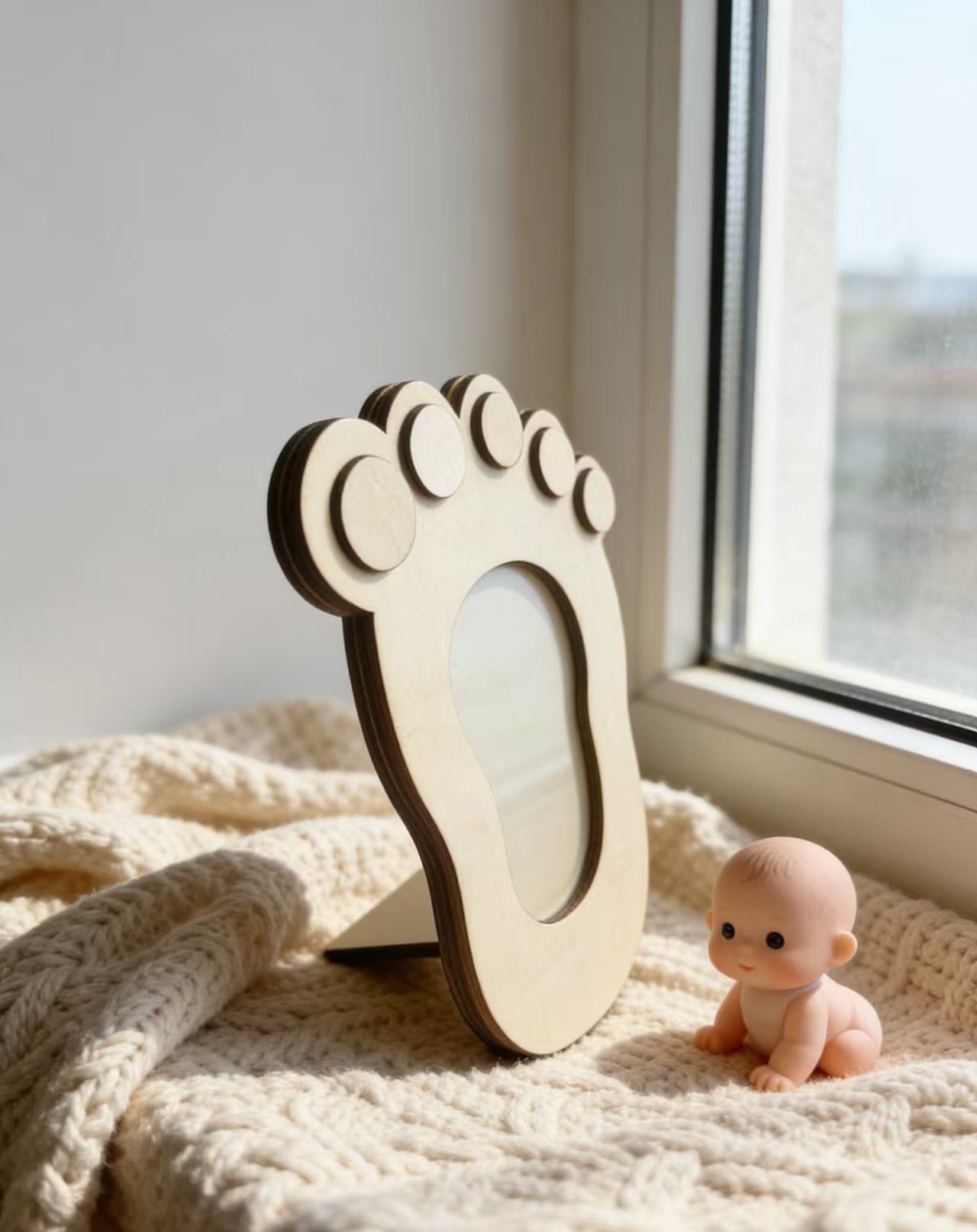 Infant Baptism Wooden Small Footprint Photo Frame Baby Full Moon 100 Days Commemorative Ornament