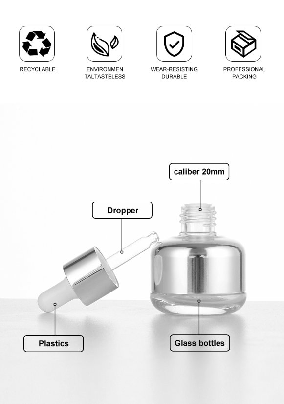 frasco cuentagotas 30ml Premium Essential Oil Dropper Bottle with Electroplated Components 