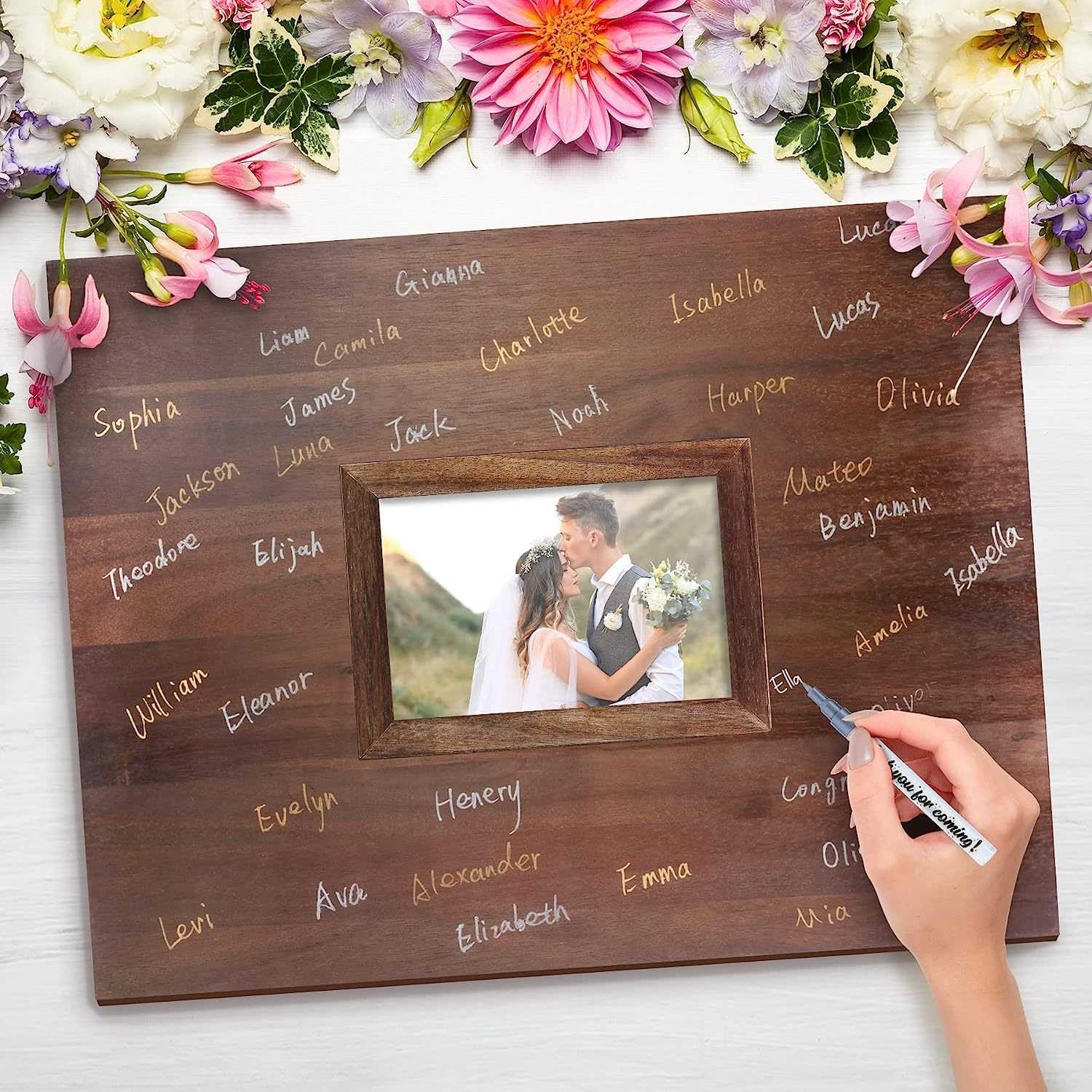 Wedding Sign-in Bride and Groom Souvenir Wall Hanging Wooden Signature Frame Wedding