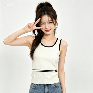 Women's Knitwear Women's Contrast-Trim Letter-Knit Tank Top