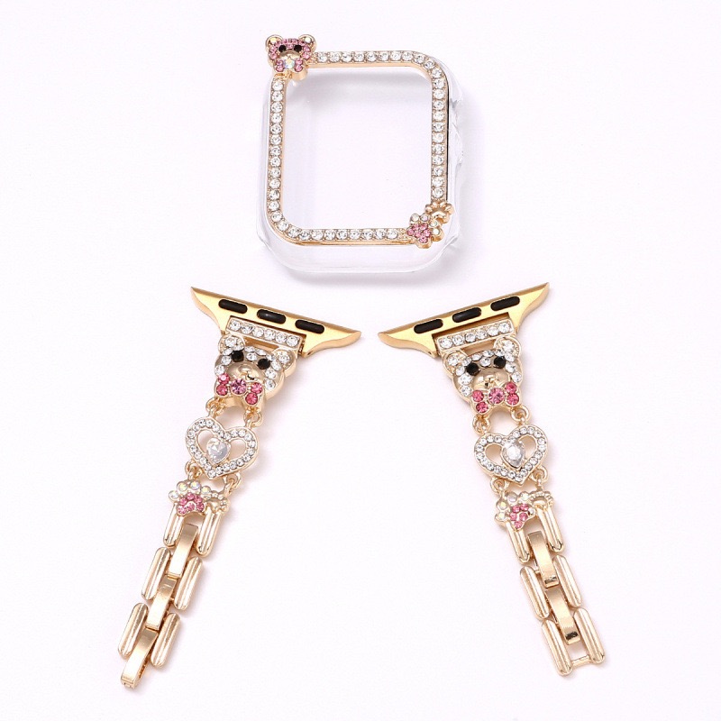 Alloy Watch Band Set Bear Rhinestone Metal Strap + Case Set for Apple Watch All Series
