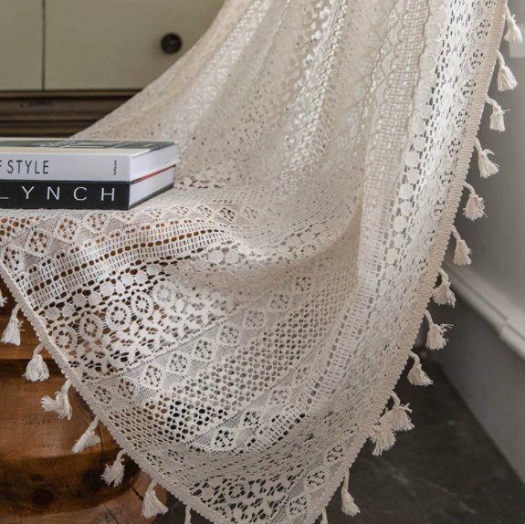 curtain Cotton Crochet Tassel Sheer Curtain