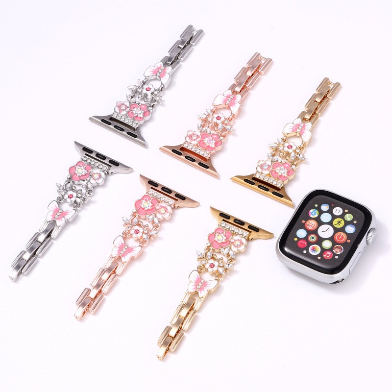 Alloy watch band Floral Rhinestone Metal Strap for Apple Watch Series 5/6/7/8/9/SE