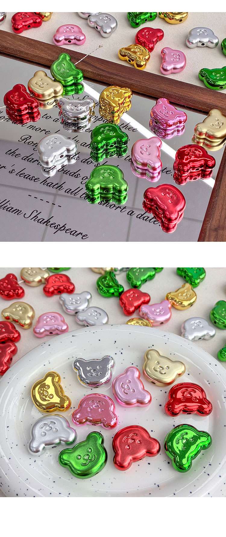 High-Quality UV Beads Metallic plated bear figurine