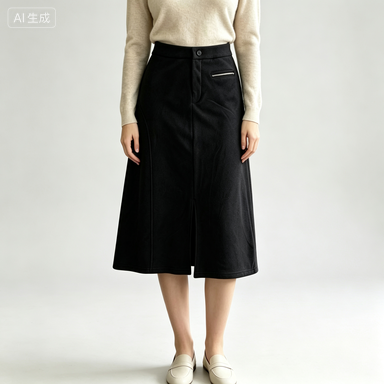 Everyday & Commuter Women's High-Waist Front-Slit Wool-Blend A-Line Midi Skirt