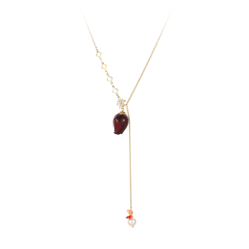 Natural Leaf Necklace European & American Style Natural Rose Freshwater Pearl Lariat Necklace