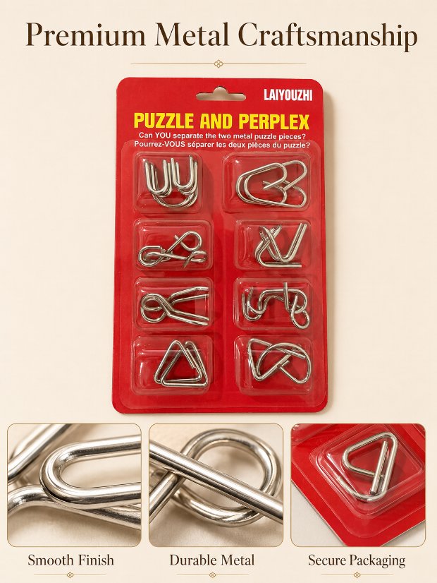 Puzzle Lock 8-piece Red Set of Intellectual Disentangling Puzzle Cards