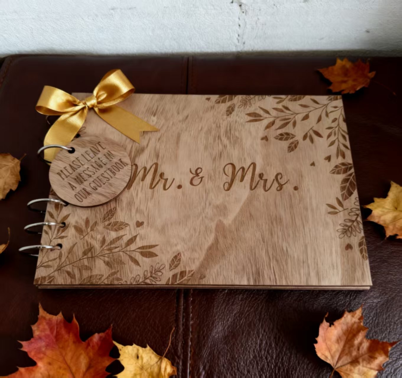 Personalized Photo Album Wooden Guest Book Signature Book Wedding Message Book