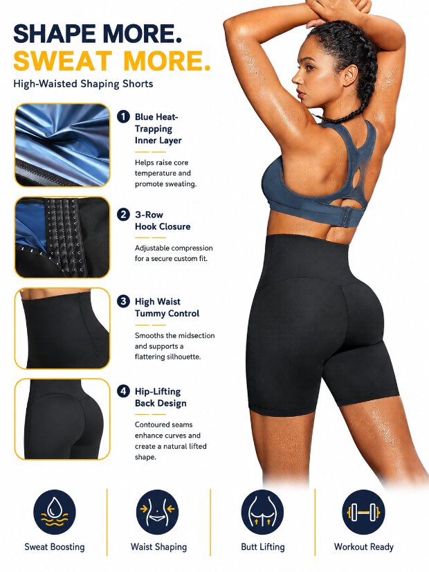 legging-shorts-capri-pant Women Sauna Shorts 3inch High Waisted Shapewear Shorts Weight Loss Compression Sweatsuit Exercise Fitness Gym Yoga With Hooks