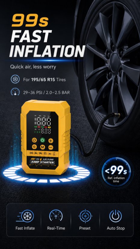 Vehicle-mounted air pump Jump Starter Air Pump(2-in-1 Jump Starter & Air Pump)
