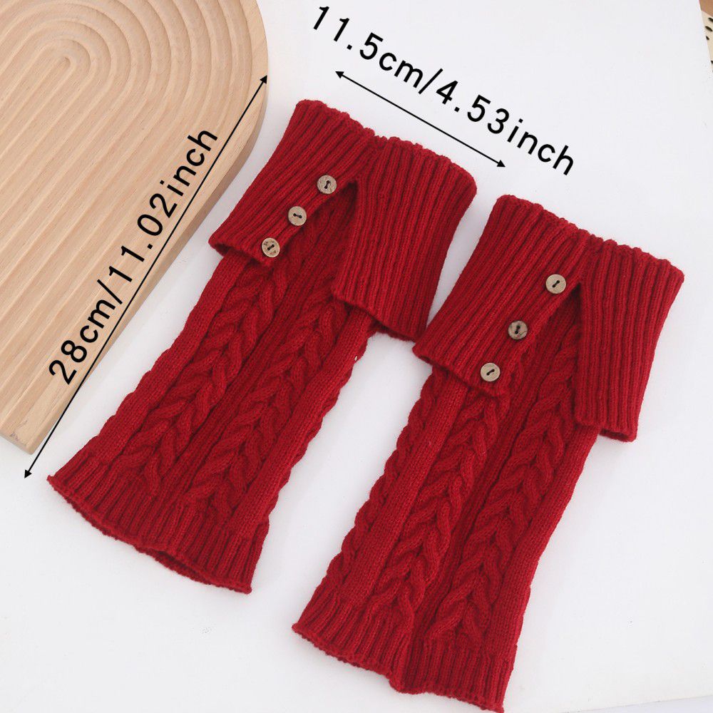 Long Knee-High Leg Warmers Fashionable Fold-Over Cable-Knit Button Leg Warmers